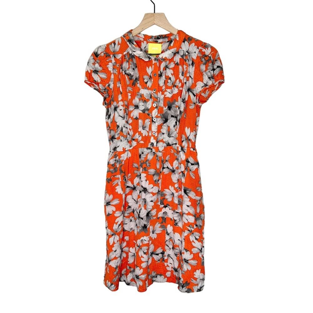 Anthropologie Maeve Silk Orange Floral Fit & Flare Dress Women’s 4 Pockets